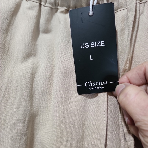 Nwt Chartou cotton wide leg pants tan large - Picture 6 of 9